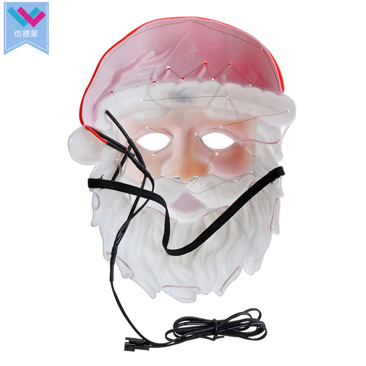 Santa Claus Mask Christmas Cosplay Led Costume Mask El Wire Light Up