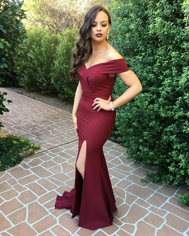 wine red prom dresses