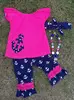 2015 hot sell spring cotton hot pink capri set ruffle boutique clothes anchor girls outfit with matching headband and necklace
