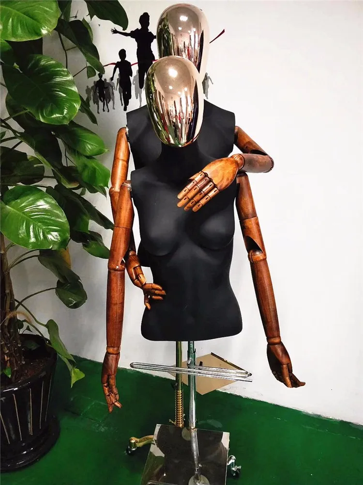 Wooden Arm Chrome Head Mannequin Half Body Torso Mannequin Buy Half