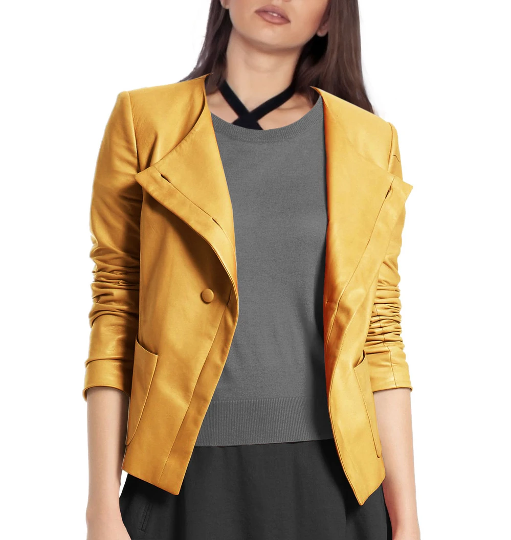 plus size yellow leather jacket