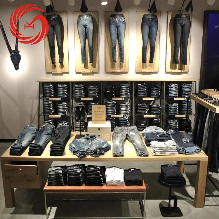 High End Wooden Jeans Display Rack For Jeans Shop Interior Design Buy