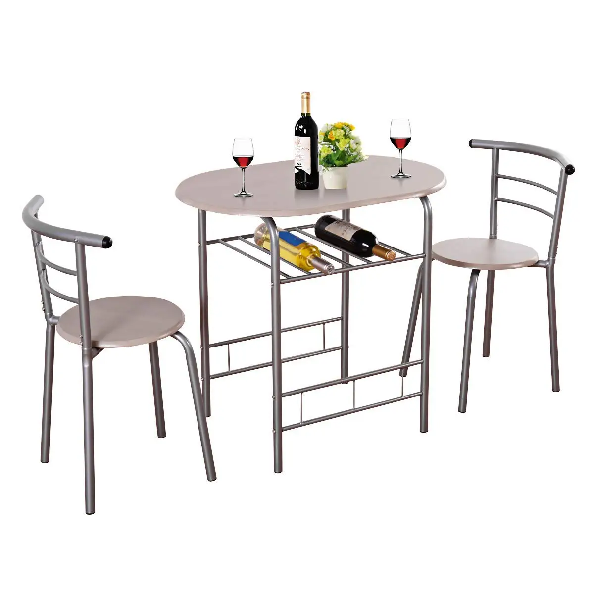 3 Piece Dining Breakfast Set Set Compact 2 Chairs And Table Set With ...