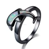 Black Gun Plated 925 Sterling Silver Jewelry Synthetic Fire Opal Ocean Style Dolphin Ring