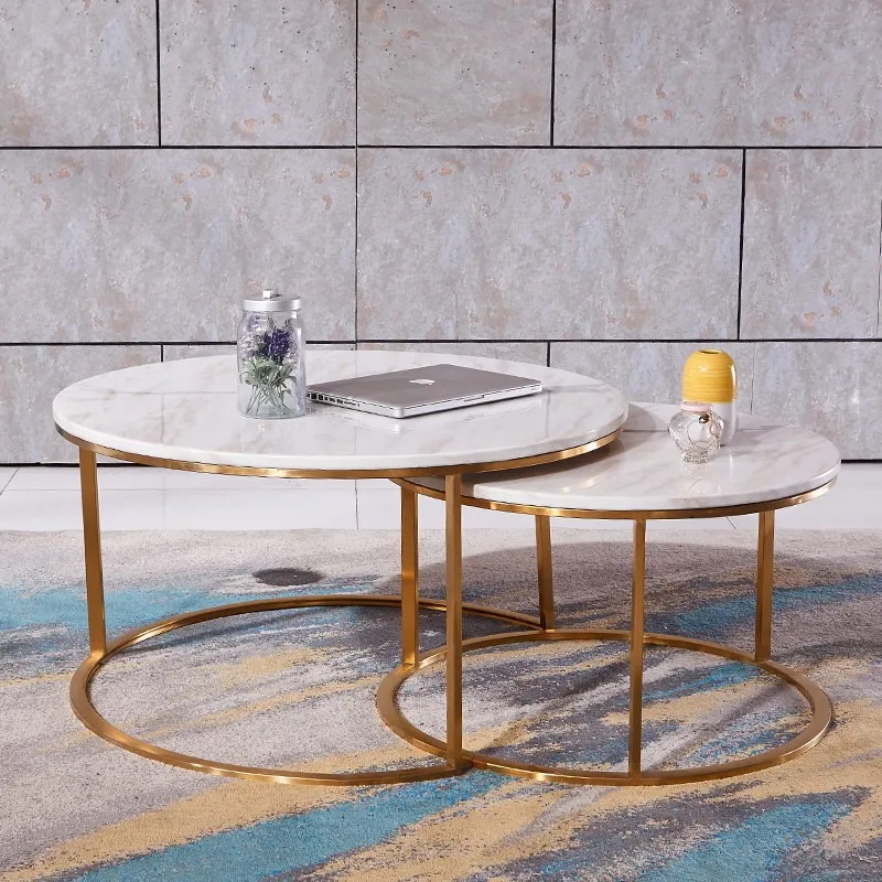 Rose Gold Metal Base Round Natural Mrable Top Coffee Table Set Buy