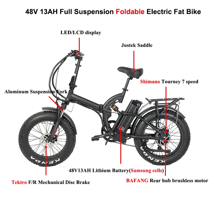 2017 Fat tire 20 inch full suspension folding electric bike 48V500w chinese e-bike pedelec/e bicycle
