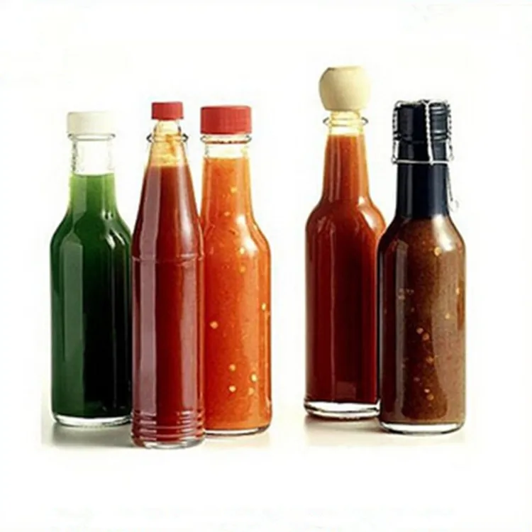 250ml Clear Long Neck Glass Bottle For Sauce With Black Plastic Cap