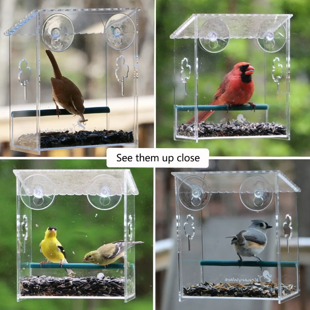 Wholesale Clear Acrylic Custom Bird Feeder House Shaped Window Bird