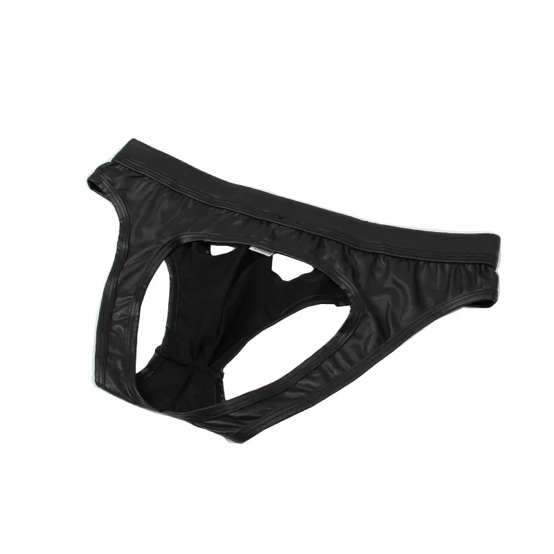 Mens Imitation Leather Pouch Briefs Jockstrap Low Rise Backless Thong ...