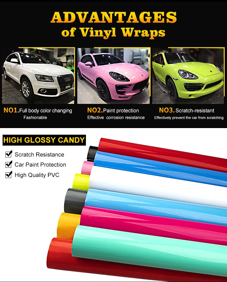 Carbins High Gloss Black Vinyl Car Full Body Wrap Foil Premium Wraps