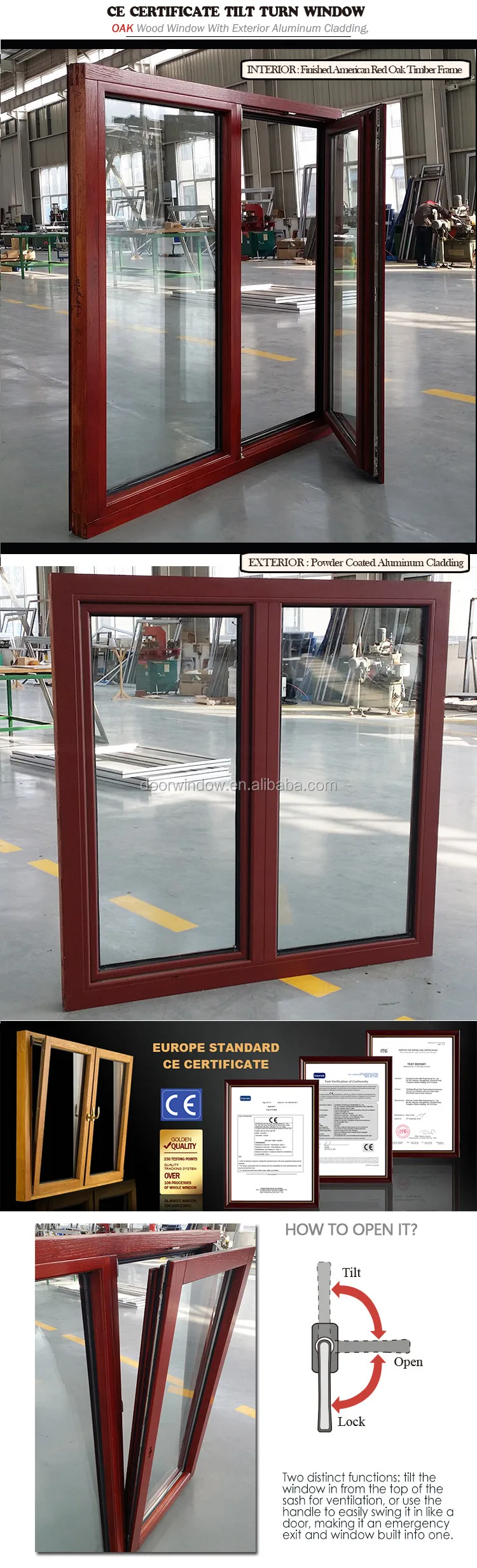 CE Certificate Swinging Casement Type Wood Clad Aluminum French Casement Windows