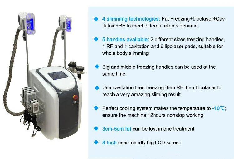 2 Cryo Handle Fat Freeze Belt Vacuum Lipo Cavitation RF Laser Slim Machine