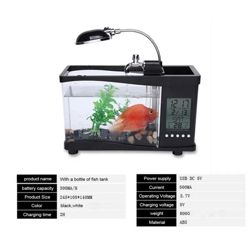 Uchome For Office Gift Fish Tank Plastic Usb Mini Desk Aquarium