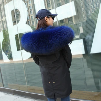 camo jacket with blue fur hood