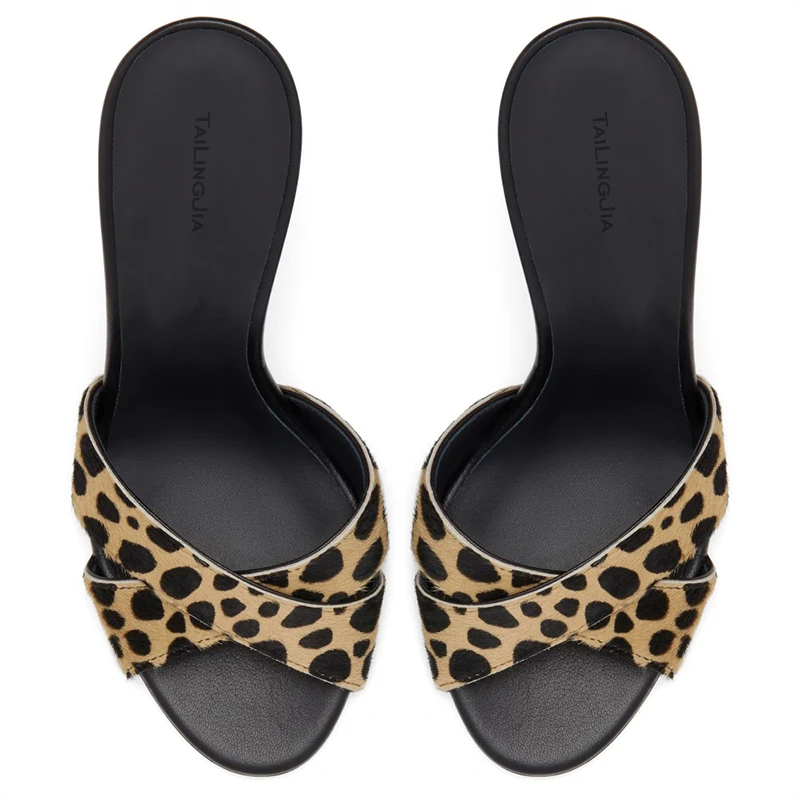 Sexy Leopard High Heel Mules Open Toe Heeled Slipper Slides Sandals ...