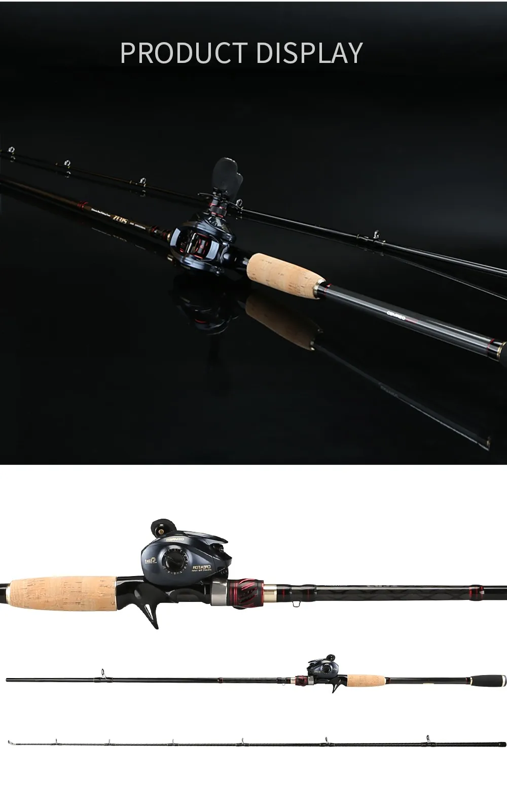 Cemreo H Action Baitcasting Carbon Fiber Fishing Rod And Reel Combo Set ...