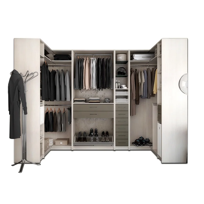 Modern Style Simple Melamine Wooden Walk In Open Wardrobe Closets