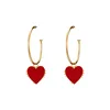 Fashion Bohemia Statement Large Gold Round C Shape Earring Red Love Heart Pendant Hoop Earrings For Women