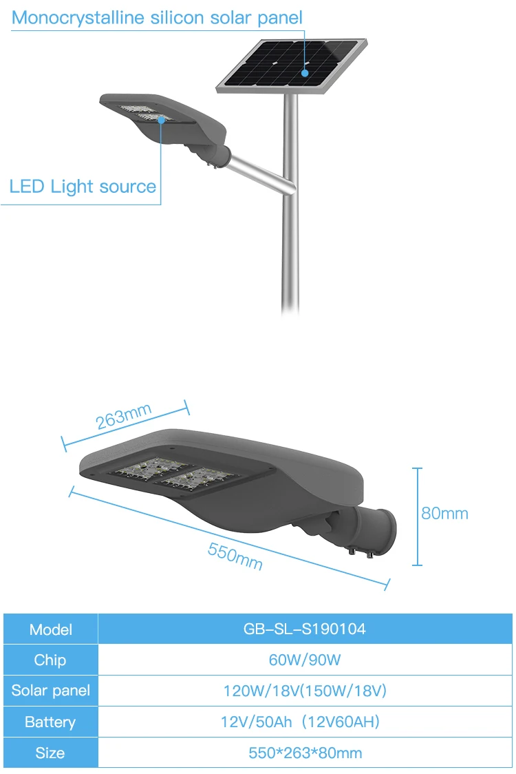GEBOSUN IP65 Waterproof Bridgelux smd 60w 90w intelligent solar led road light - ANKUX.COM