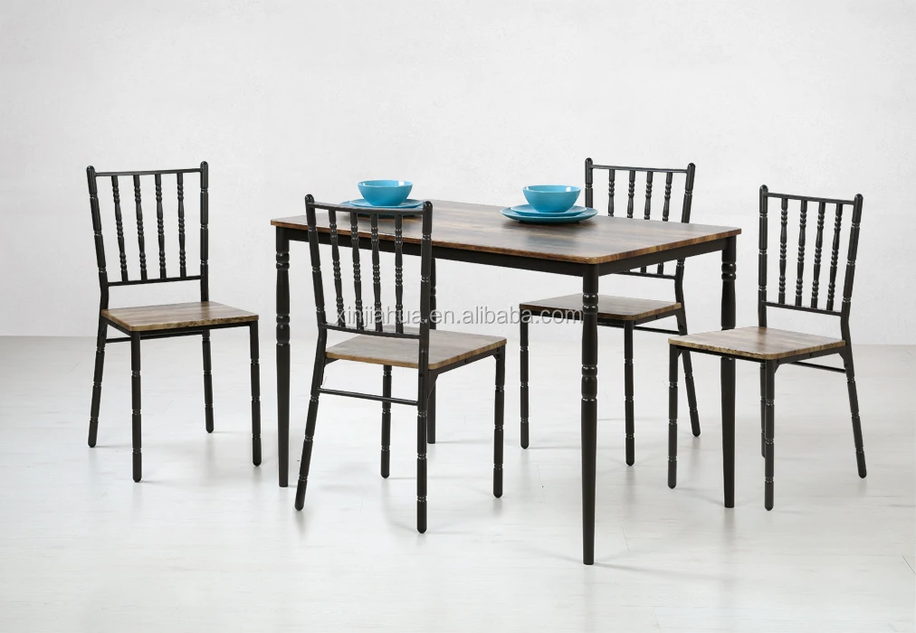 Elegant rectangle home restaurant dining room table and chairs set modern furniture 4 seater wooden dining table