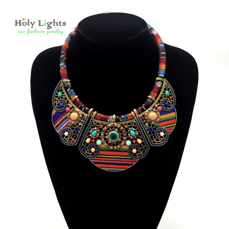 New Women Bohemia Necklace Pendants Multicolor Statement Choker Necklace Za Antique Tribal