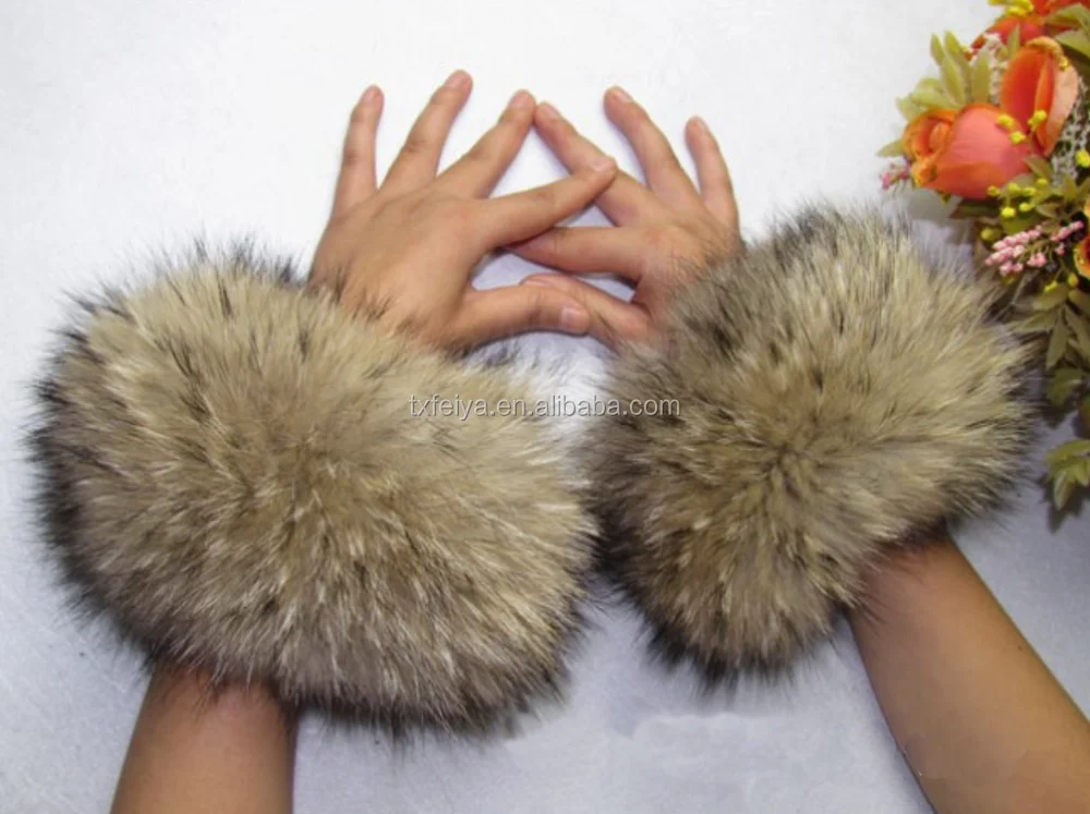 raccoon fur cuffs