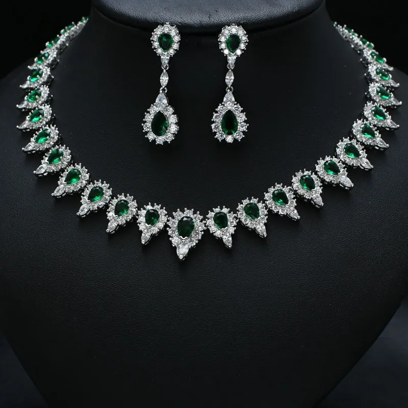 Luxury Emerald/green Earring And Necklace Rhinestone Wedding Jewelry ...