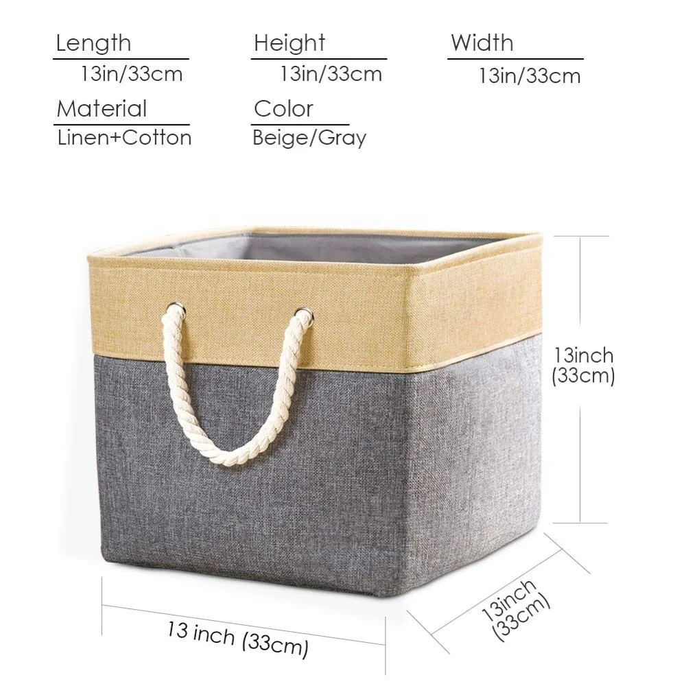 Fabric Linen Collapsible Storage Bins Cubes Drawer With Cotton Handles