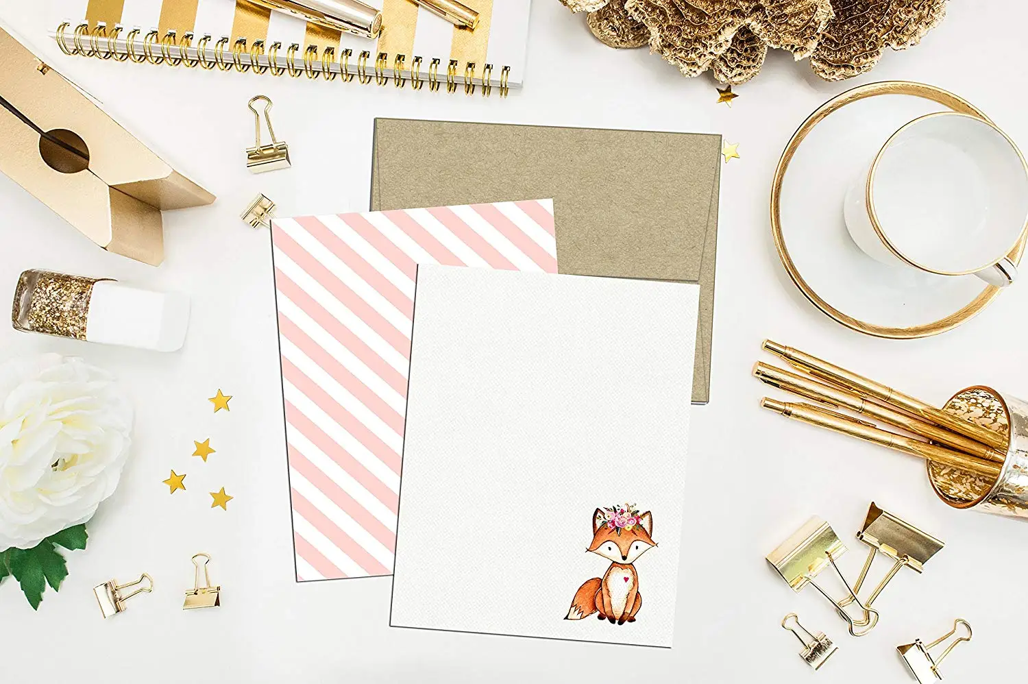 Buy Set Of 50 Girl Fox Blank Note Cards Bridal Or Baby Shower Thank