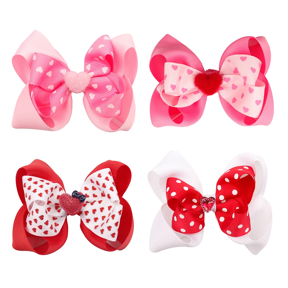 4 Inch Boutique Printed Double Stacked Baby Hair Bow With Clip Girls