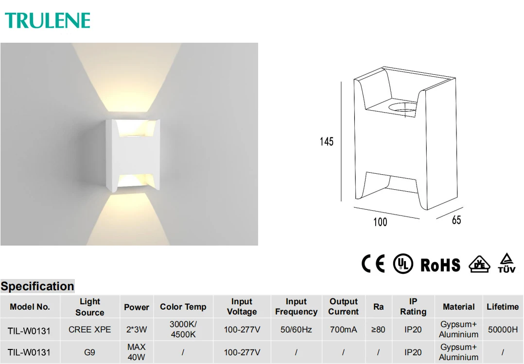 Bluetooth control Up and down 220-240V aluminum housing 2*3w home art deco led indoor wall lamps