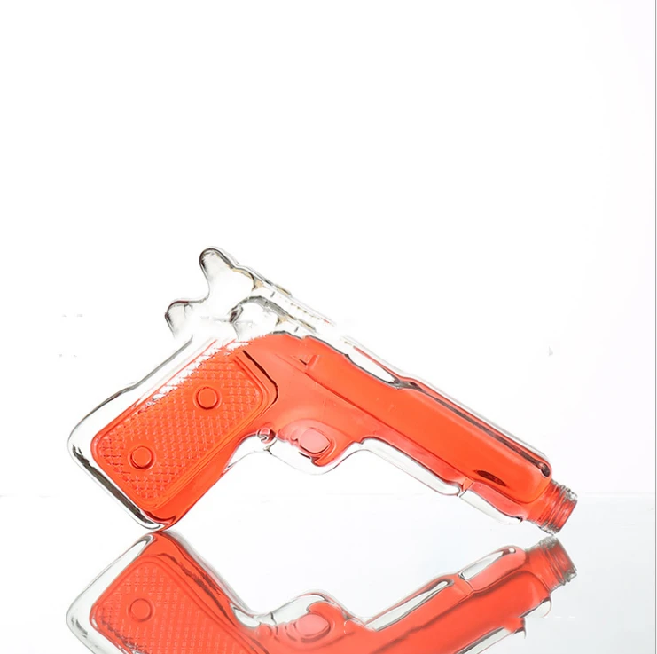 Fancy 190ml Gun Shaped Wine Bottle Unique Pistol Glass Liquor Bottles