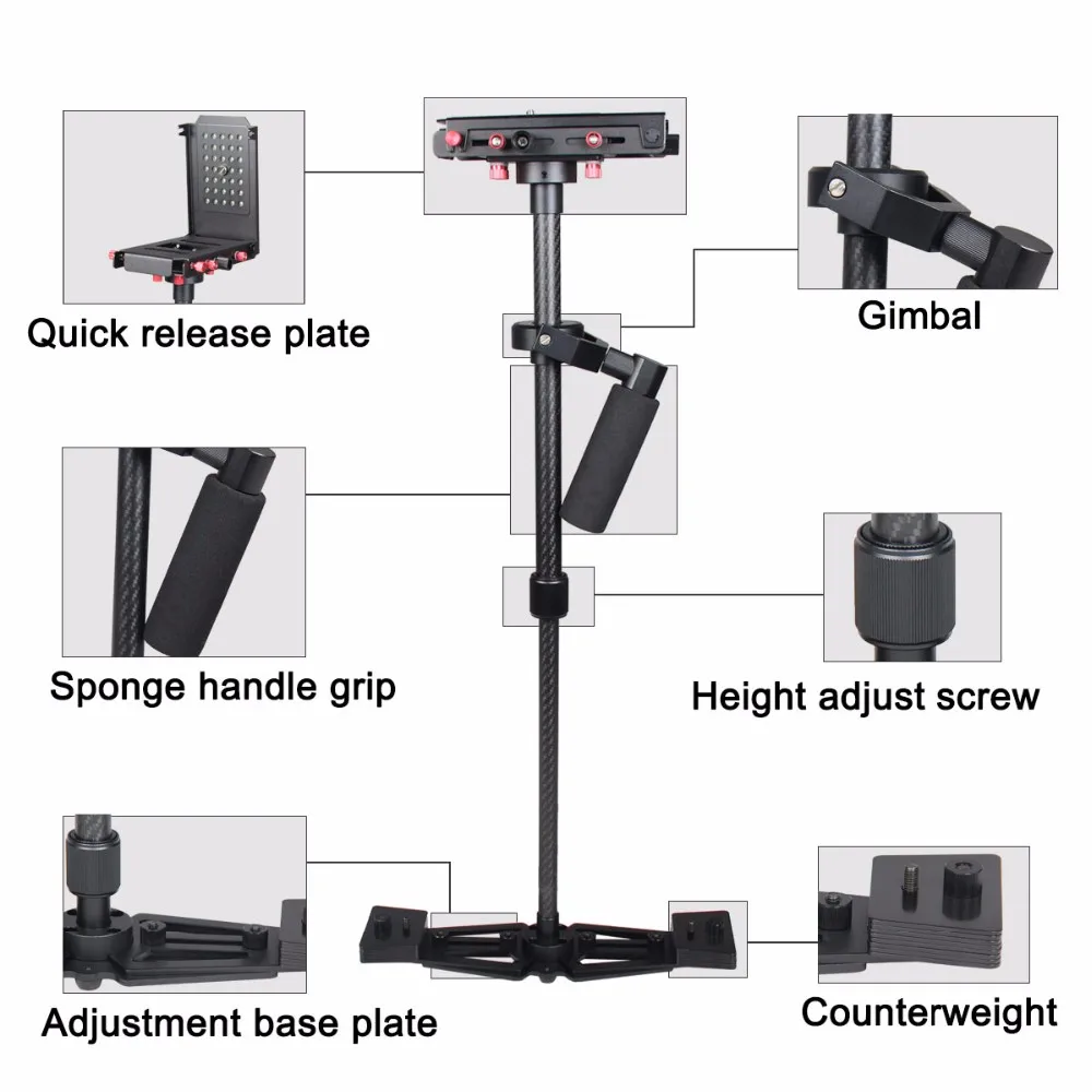 2016 Top Sell YELANGU S700 Black Carbon Fiber DSLR Stabilizer High Cost-effective Portable Handheld video Camera DV Stabilizer
