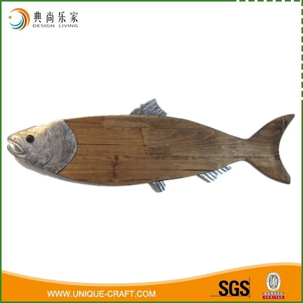 Metal And Wood Sea Fish Wall Decoration
