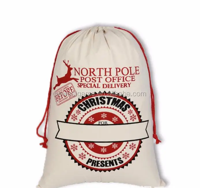 Cotton Canvas Christmas Gift Bag Custommade Drawstring Pocket Receive