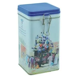 Rectangle metal tea tin box with hinged lid