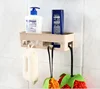 Home kitchen wall-mounted condiment sundries storage rack with 2 hanging hook / Kitchen bathroom strong paste shelf