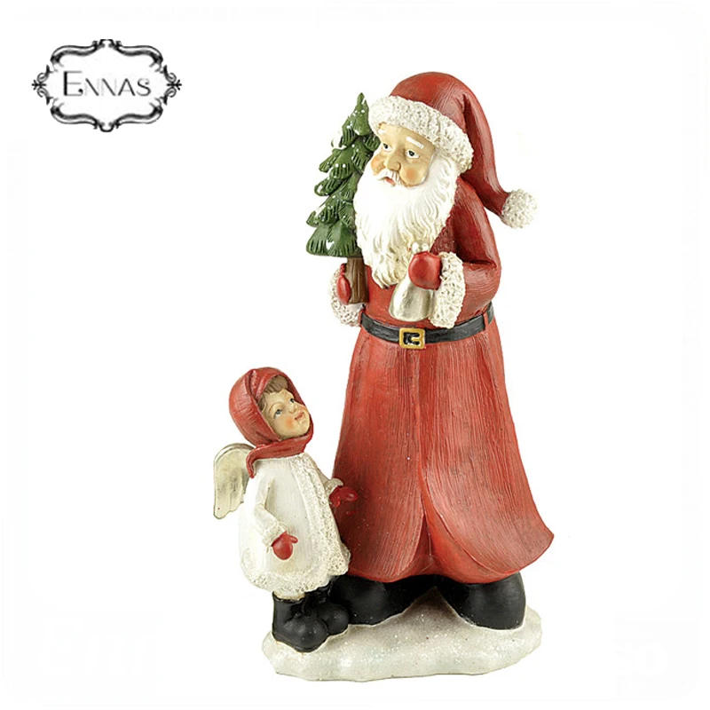 Resin 10" tall santa claus with girl figurine for indoor home decor