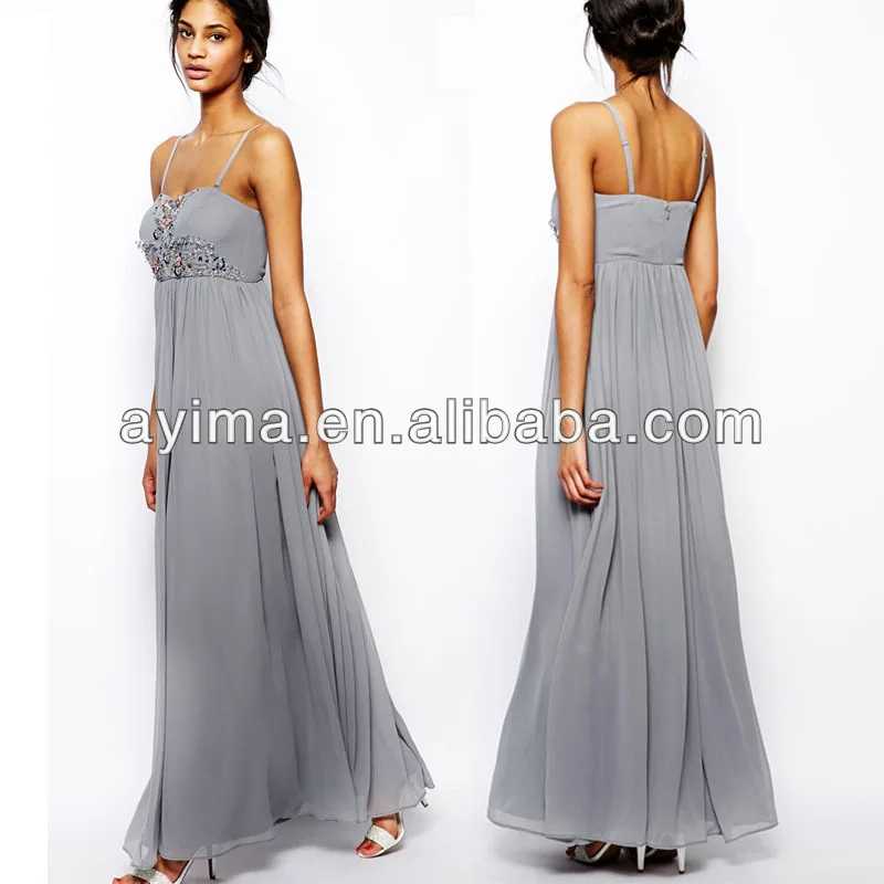 Hot Selling Elegant Grey Maxi Dress Classy Ladies Prom Dresses 2014