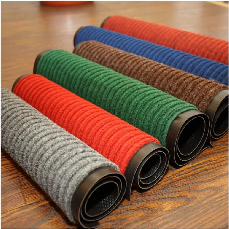 Front Door Design Ribbed Red Rubber Carpet Roll Runner With Pvc Backing