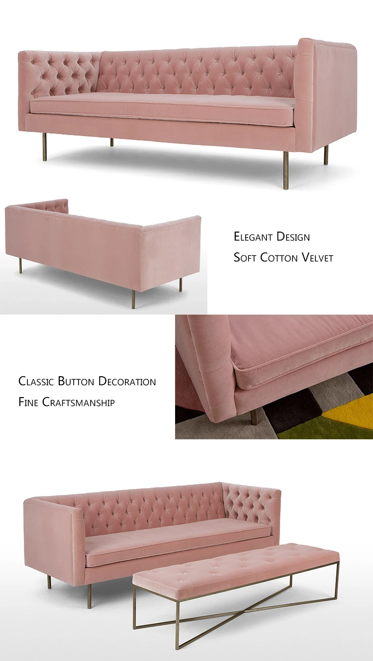 modern green pink velvet fabric 3 seat couch living room sofa set design furniture