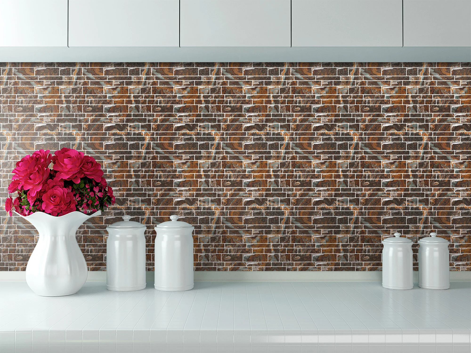 3d pet pu 新设计自粘马赛克防油瓷砖贴纸无毒可重复使用的墙面装饰纸