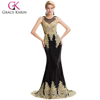 Grace Karin 2016 New Sleeveless Golden Appliques Long Black Evening Dress Latest Party Gowns Designs GK000026 Grace Karin 2016 New Sleeveless Golden Appliques Long Black Evening Dress Latest Party Gowns Designs GK000026