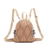 Woven round pompom straw willow wicker storage woman bali beach rattan backpack