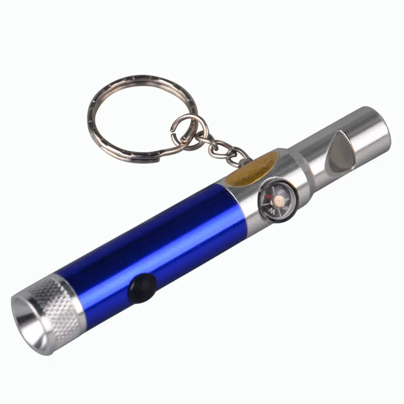 Mini Led Button Battery Flashlight keychain Compass Camping Gear With Whistle