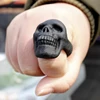 hot sale hand carved natural black obsidian quartz crystal skull rings for men
