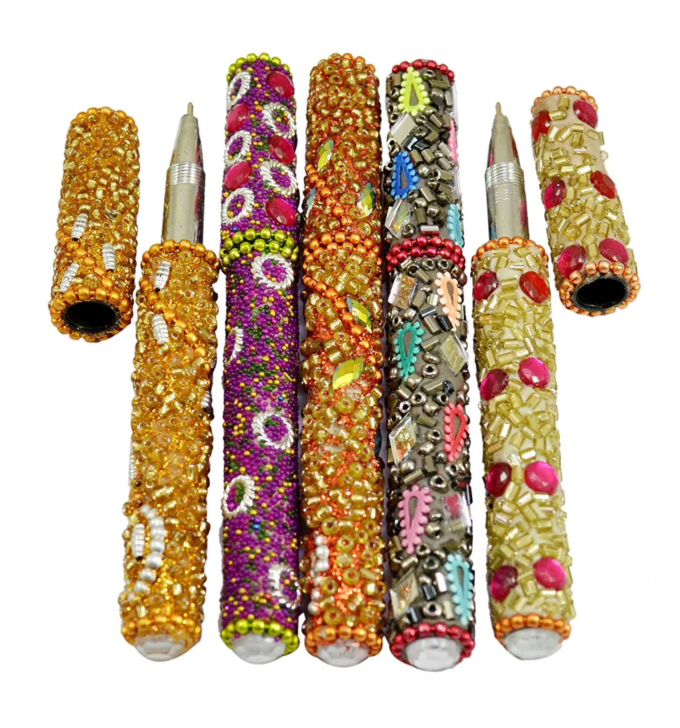 Amazing India A Set Of 5Pcs Rajasthani Table Decorative Useful Pens 5 Inches Multi Color