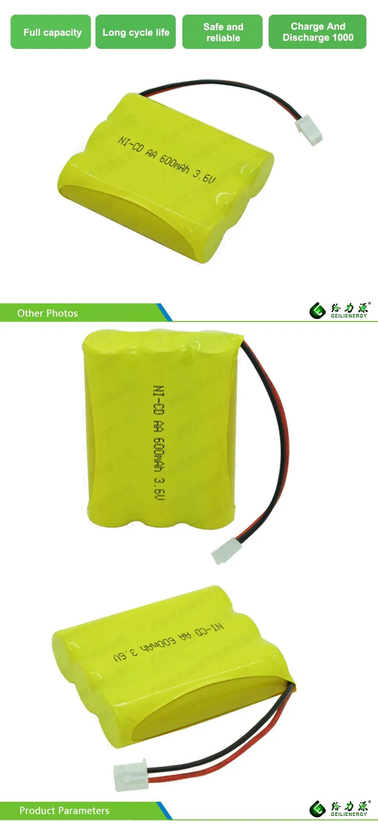 Geilienergy Nicd Aa 3.6v 600mah Battery Packs For Cordless Phone Buy