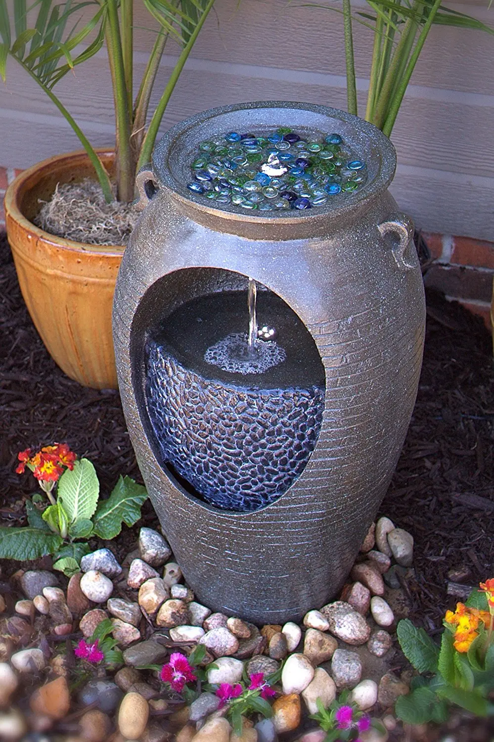 Buy Lighted Fountain with Artful Textured Patterns in Natural Slate in Cheap Price on