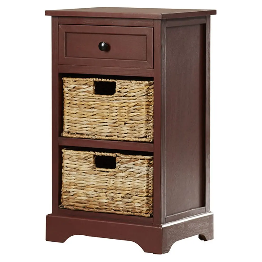 Nonatum Storage End Table- It Has 3 Drawers - Comes with Rattan Wicker Baskets - Rectangular Shape (Red)